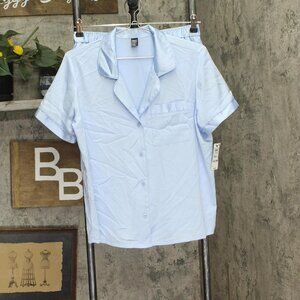 INC International Concepts Satin Short-Sleeve Pajama Set Pale Spring Blue S